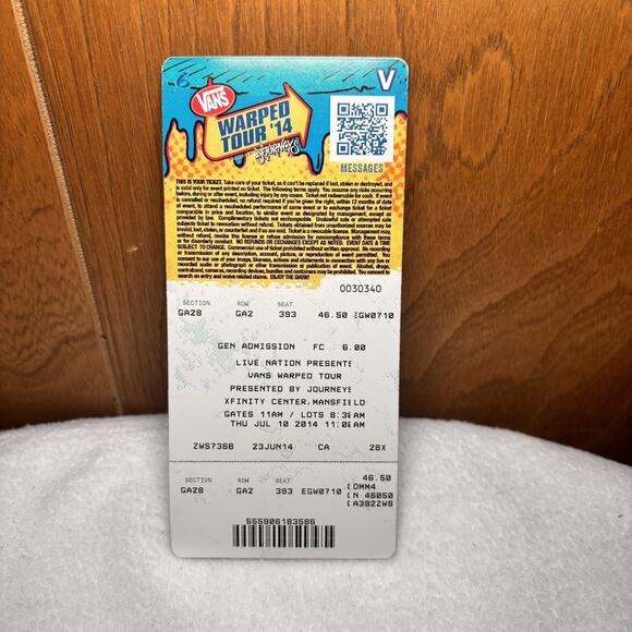 Vans Warped Tour 2014 Collectors Ticket Pop Punk Metal Metalcore Hardcore - Picture 3 of 3